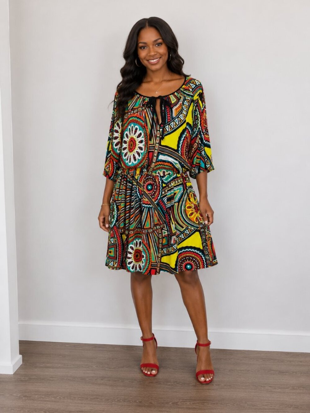 Luxe USA Colorful Abstract Art Jersey Dress, Size Large